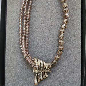 HEIDI DAUS SMOKEY QUARTZ BEAD NECKLACE WITH SWAROVSKI CRYSTAL FAN PENDANT